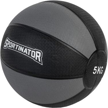 Медичний м'яч SPORTINATOR 5 кг, сірий/чорний, для силових і функціональних тренувань, з маркуванням ваги, розмір 1-10