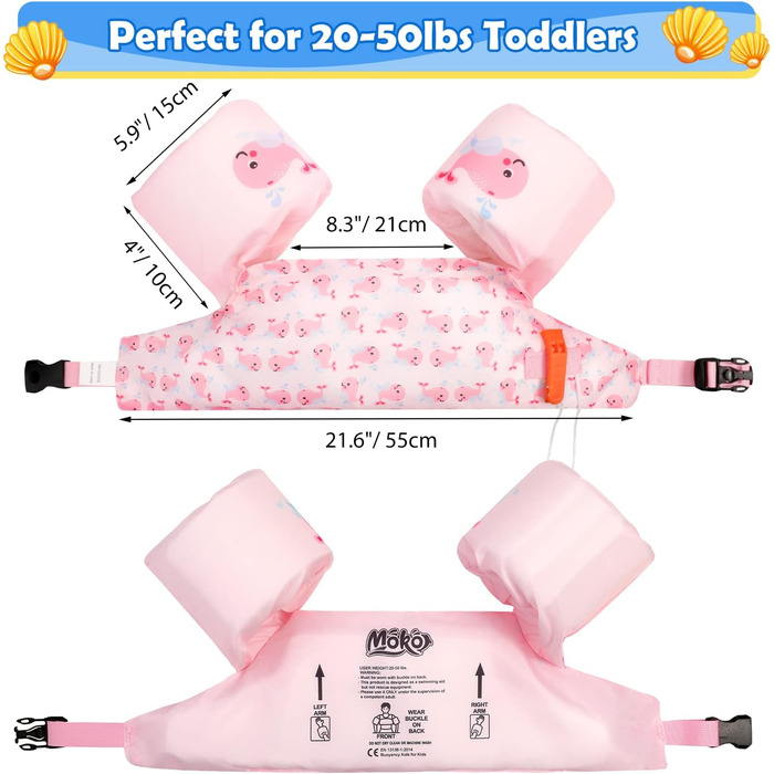 Дитячі надувні рукавики для плавання Moko, рожевий кит, для навчання плаванню, 2 шт.