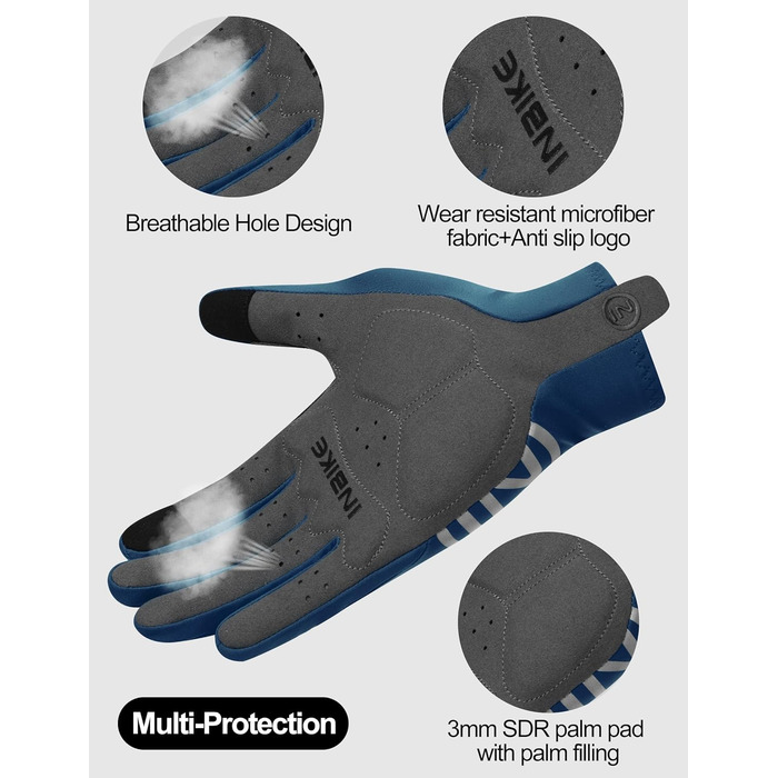 Велосипедні рукавички INBIKE для чоловіків та жінок, літні, дихаючі, MTB, довгі, з відбиваючими елементами, антиковзаючі, для їзди на велосипеді, шосе, спорту, синього кольору