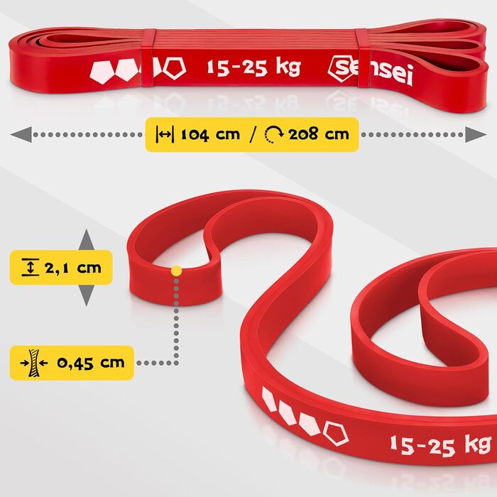 Гумові еластичні стрічки SENSEI® для фітнесу, силових тренувань, йоги та реабілітації (3 рівні опору: червоний)