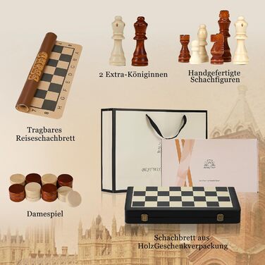 Шаховий набір Joneytech 2 в 1 магнітний, 39х39 см, дерев'яний, складаний, для дорослих та дітей, з додатковою королевою