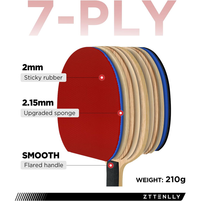 Набір ракетки для настільного тенісу, карбонова технологія, 7 шарів, для професіоналів, швидкість/контроль/баланс, гума 2 мм, чохол