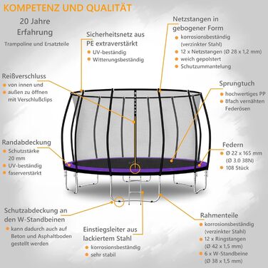 Дитячий батут Baunsal® для вулиці, Ø 396 см, ліловий, комплект для саду