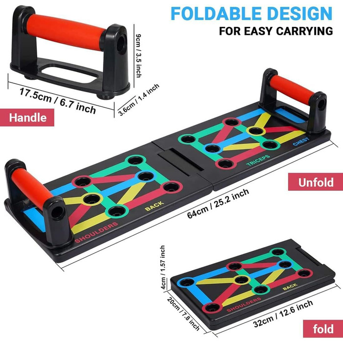 Дошка для віджимань 12-в-1, складана, для тренування верхньої частини тіла, плечей, грудей, спини та трицепсів