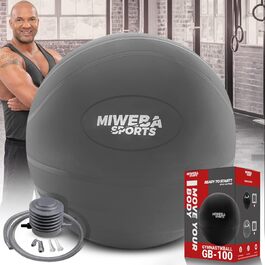 Гімнастичний м'яч Miweba Sports GB-100, 65 см, до 400 кг, сірої, з ПВХ — фітнесбол, ергономічний м'яч-стілець для офісу та тренувань