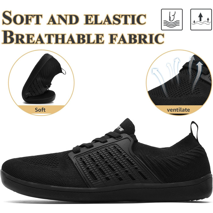 ASHION Взуття для ходьби та бігу без шкарпеток (унісекс), широка модель, чорний колір, 41 EU