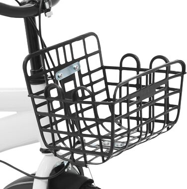 Дитяче велосипед 14 дюймів з додатковими колесами та кошиком, для дітей 3-7 років, регульоване по висоті, з подвійним гальмом, для дівчаток та хлопчиків (білий)