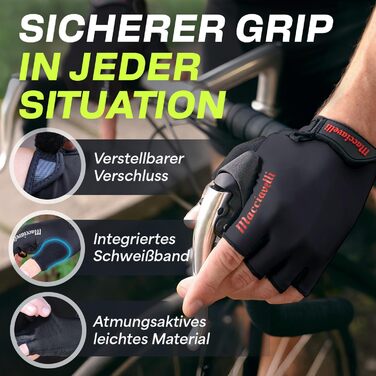 Велосипедні рукавички MACCIAVELLI® для чоловіків та жінок | З гелевими вставками, дихаючі, з підкладкою | Рукавички для MTB, шосе, трекінгу | Чорний, розмір L