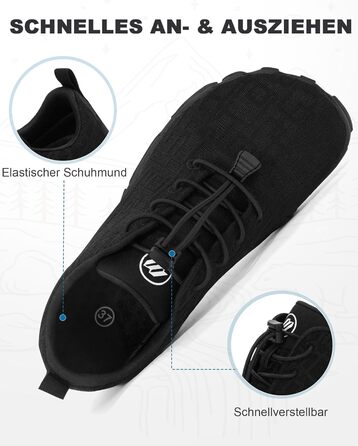 Чоловічі та жіночі босі кросівки Barfuss Schuhe для літа, басейну та трейлраннінгу. Швидка сушка, широка передня частина, Zero-Drop підошва. Колір: білий (C1), чорний (D1). Розмір: 41 EU