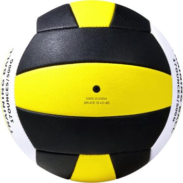 Волейбольний м'яч RUN2PEAK для тренувань з утяженням, 0,5 кг, розмір 5, для сеттерів, дорослий, для залу та вулиці, чорний/білий (жовтий/чорний/білий)