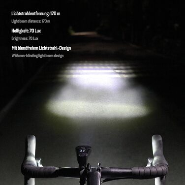 Велофара ADDVIEW Starlight – комплект фар із сертифікацією StVZO, 70 Lux LED, USB-C, акумулятор, IP65, 170м, авто-режим, датчик руху, велоосвітлення