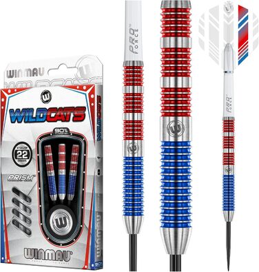 Дротики WINMAU Wildcats 90% вольфраму 22 г з оперенням та стрижнями, призматична технологія, точна вага