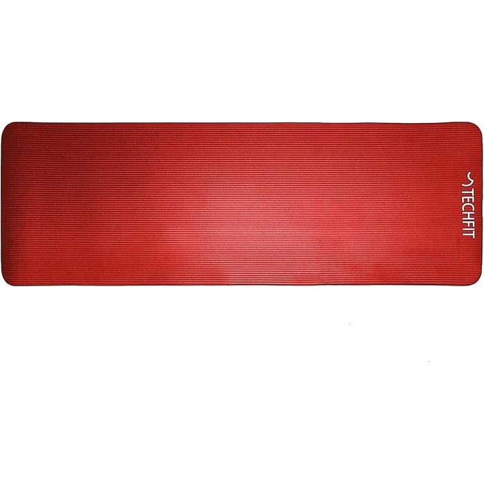 Йога мат TechFit: неслизька, товста (10 мм), для фітнесу, пілатесу, кемпінгу, аеробіки (червона)