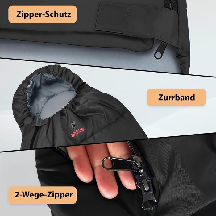 Спальний мішок ALPIDEX Mumienschlafsack 4 сезони -17°C 225x80 см, ультралегкий, для кемпінгу, трекінгу, туризму, чорний
