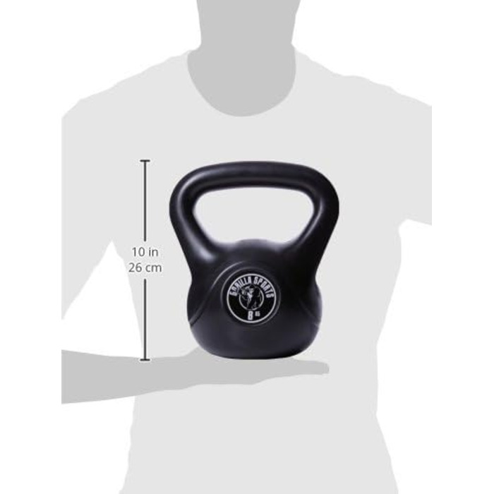 Kettlebell GORILLA SPORTS, пластикова гиря для фітнесу, різні ваги 2-20 кг, з/без підставки