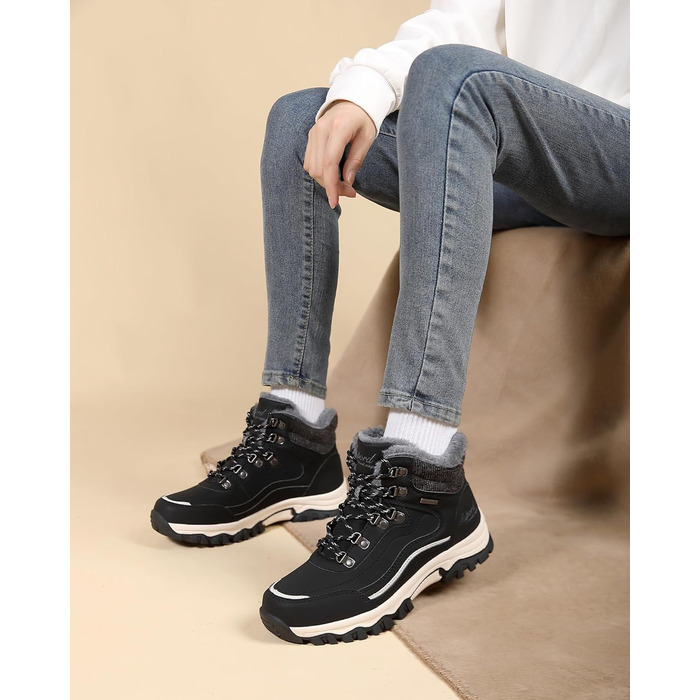 Зимові черевики для жінок: теплі трекінгові черевики, снігоступи, розмір 36-41 (чорно-білі, 39 EU)