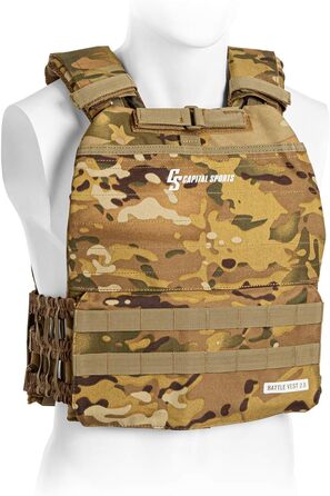 Capital Sports Battlevest 2.0: Вага жилет для тренувань - жилет з вагою, комфортний, з оптимальною підкладкою, 8.0 кг або 13.2 кг, камуфляж, чорний або оливковий (8.0 кг, камуфляж)
