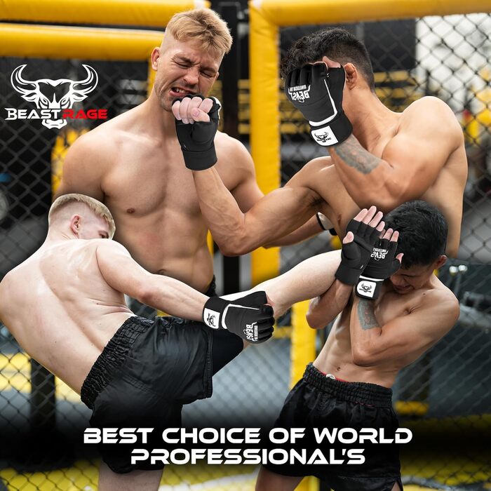 Боксерські рукавички BEAST RAGE для кікбоксингу, карате, тайського боксу (XXL, білий/чорний)
