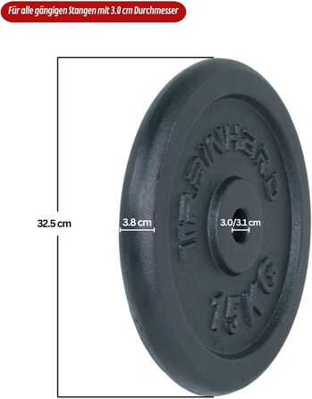 Комплект млинців для штанги Train Hard, чавунні, 2×15 кг, отвір 30/31 мм