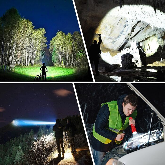 Ліхтар Blukar LED акумуляторний, 500000 люмен, тактичний, 5 режимів, водонепроникний IP67, для кемпінгу, туризму, риболовлі, надзвичайних ситуацій (червоний)