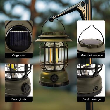 Перезаряджувана кемпінгова лампа ExtraStar з 3 режимами, аварійне світло IPX4, водонепроникна для кемпінгу, піших прогулянок, риболовлі, відключень електроенергії - оливковий