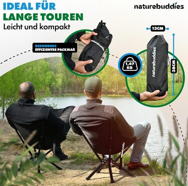 Крісло для кемпінгу Nature Buddies® Faltbar: Легке, компактне, розкладне, до 150 кг | Стільці для риболовлі, відпочинку на природі, фестивалів, туризму | Чорний