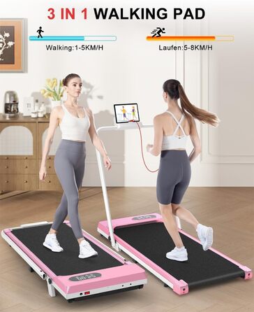 Біговий доріжка HomeFitnessCode Walking Pad з нахилом - компактний біговий тренажер для дому та офісу (рожевий, складаний)