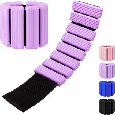 Ваги для ніг та рук, регульовані | Набір 2 шт (1 кг пара, 0,5 кг кожний) | Силіконові ваги на зап'ястя для жінок | Йога, Пілатес, танці, балет, біг, плавання, кардіо (фіолетовий)