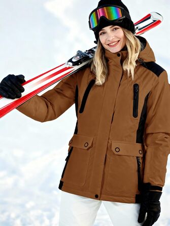 Водонепроникна зимова куртка FREE SODIER для жінок, тепла флісова підкладка, капюшон, зварні шви, колір: гірчичний (XL)