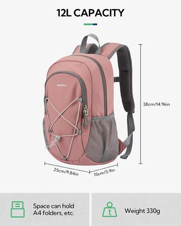 WATERFLY Рюкзак для походів 12 л – легкий спортивний рюкзак для туризму, подорожей, кемпінгу, велоспорту, знімний нагрудний ремінь, унісекс