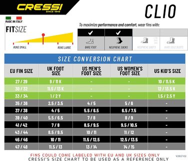 Ласти для плавання Cressi Clio для дорослих і дітей, розмір 33/34