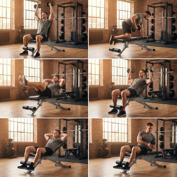 Регульована лавка для тренувань Leikefitness 5810, чорна. Складана лавка з автоматичним блокуванням нахилу для комплексних вправ