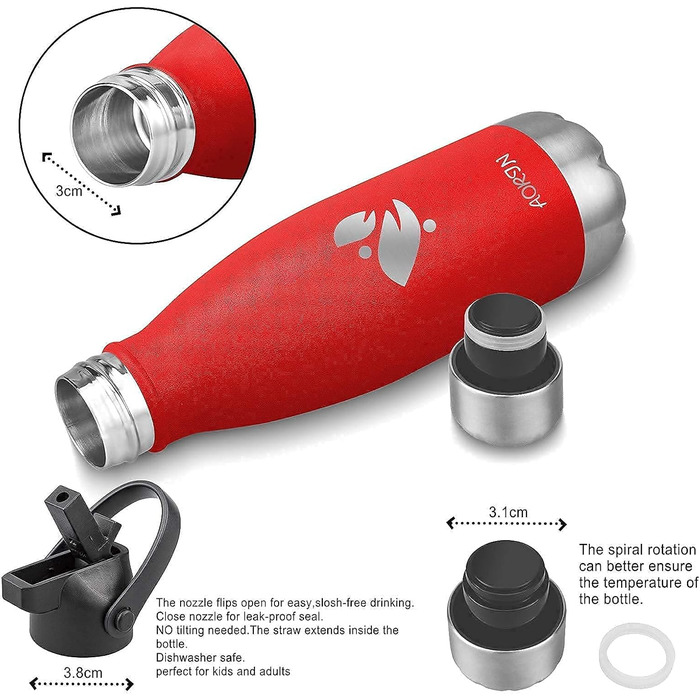 Термофляга AORIN 750 мл (винно-червона) - ізольована, без BPA, для дітей, спорту, подорожей