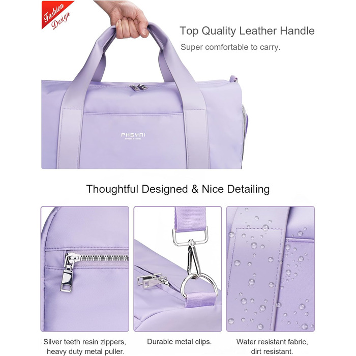 Спортивна сумка 16 дюймів для жінок та дітей з відділенням для взуття та водонепроникним розділенням. Підходить для фітнесу, танців, плавання та подорожей, фіолетового кольору.
