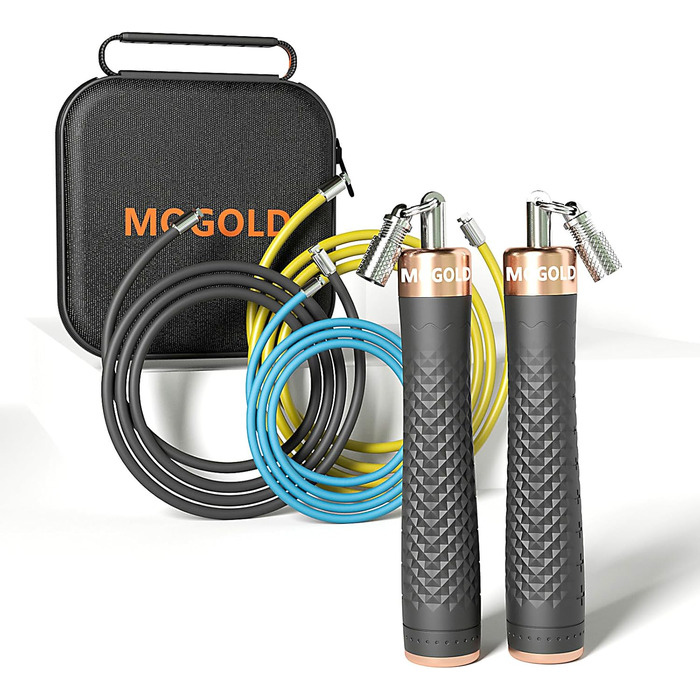 Набір скакалок з обтяженням, 3 PVC-кабелі, 299,7 см, нековзні ручки з швидким закриттям, сумка для перенесення, чорно-червоний/Подорож, однотонний (Getaway Solids)