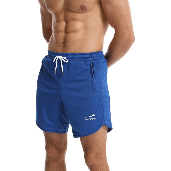 Спортивні шорти для бігу та фітнесу з блискавкою, Navy Blue (синій) з петлею для рушника (L, синій)