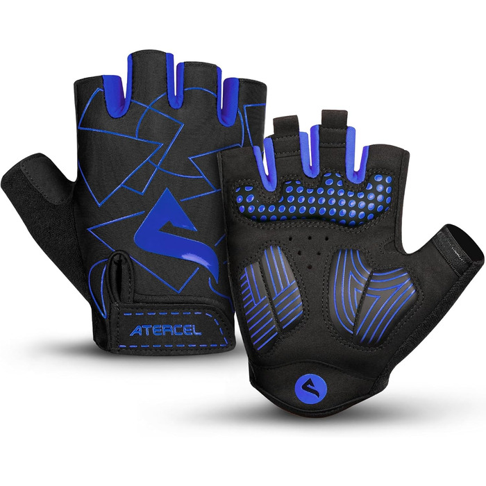 Велосипедні рукавички ATERCEL напівпальцеві для чоловіків - рукавички для велоспорту TB з SBR-подушками для їзди на велосипеді, фітнесу (Блакитний, S)