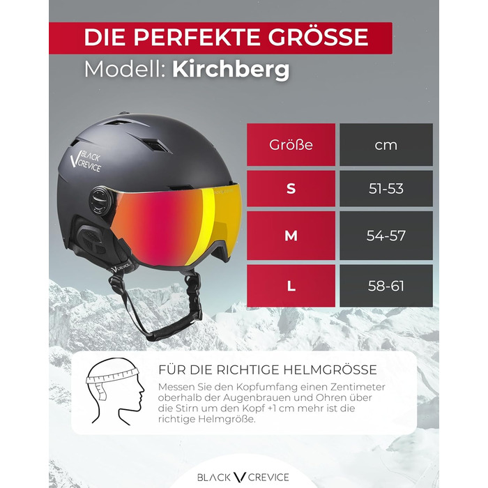 Шолом гірськолижний BLACK CREVICE Kirchberg з візором та вентиляційними отворами - дихаючий шолом для чоловіків та жінок (чорний/сріблястий, 0 = S (51-53 см))