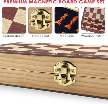Шаховий набір Tekenebse: складане шахове поле 29x29 см, магнітні фігури, дерев'яний, для дітей та дорослих