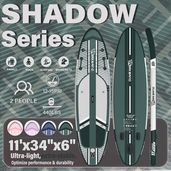 SUP дошка TIGERXBANG надувна, 335x86x15 см, для дорослих, колекція Shadow (Зелена)