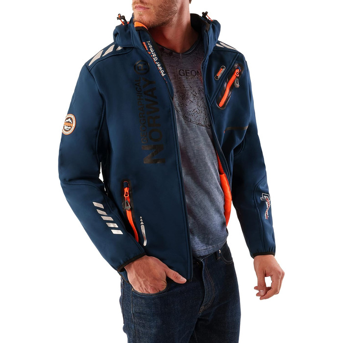 Куртка Softshell Geographica Norway Royaute для чоловіків, водонепроникна, вітростійка, тактична, для хайкінгу, катання на лижах, осінь-зима-весна (S, Navy Blue)