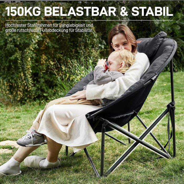 Крісло для кемпінгу EVER ADVANCED Luxus Moonchair XXL: велике, розкладне, чорне, до 150 кг, з подушкою