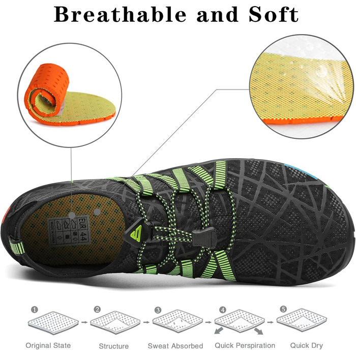 Чоботи для плавання, аквашузи, шкарпетки для серфінгу та плавання від SAGUARO для жінок, чоловіків та дітей, розмір 35-48 (смугасті, чорні, 42 EU)