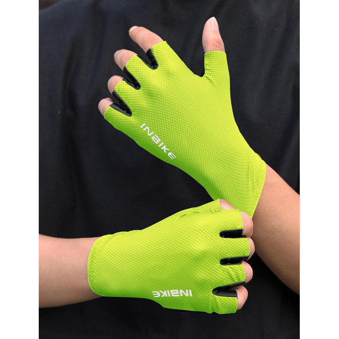 Велосипедні рукавички INBIKE для чоловіків, літні, напівпальцеві, з амортизацією, еластичні, дихаючі, світловідбиваючі, IHC220, L, зелені