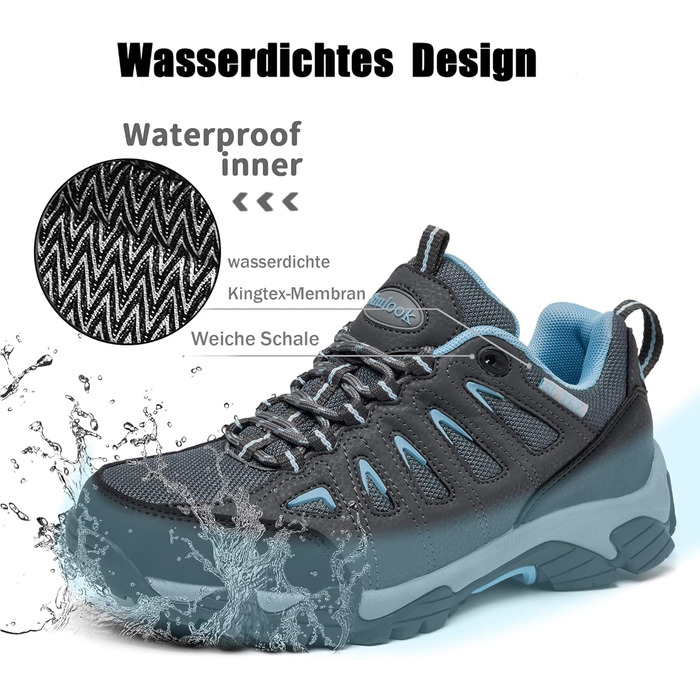 Туфлі для хайкінгу SHULOOK для жінок, водонепроникні, легкі, трекінгові, з антиковзкою підошвою, для активного відпочинку, кемпінгу, риболовлі, сірі, блакитні, 40 EU
