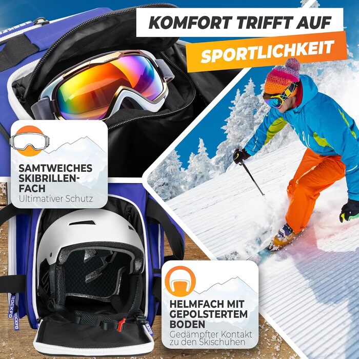 Сумка для лижних черевиків з відділенням для шолома, міцна, водонепроникна, 49L, блакитна