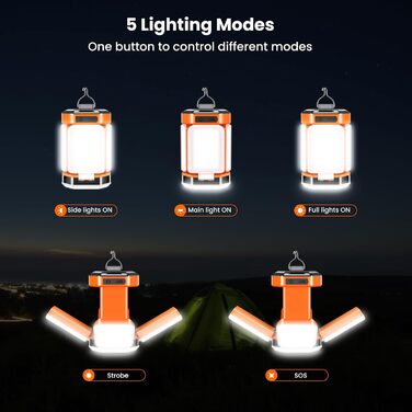 Кемпінгова лампа BICKON: 60 LED, 25 годин роботи, 4000mAh, 5 режимів, регулювання яскравості, для кемпінгу, походу, надзвичайних ситуацій