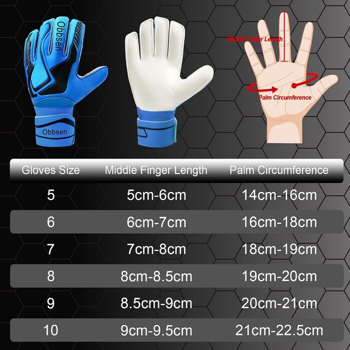 Воротарські рукавиці JOYJ з FingerSave, дитячі унісекс, для футболу, з супер-зчепленням та товстим латексом, для дітей, підлітків та дорослих, сині