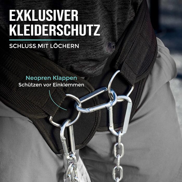 Пояс для підтягувань та віджимань з ланцюгом та 3 карабінами, пояс для віджимань з неопреновими клапанами для захисту одягу, вантажний пояс, вантажний пояс для калістеніки, силового спорту, бодібілдингу