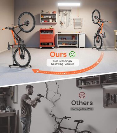 Підставка для велосипеда Housolution вертикальна з колесами, регульована по висоті, без свердління, для гаража та квартири, вантажопідйомність до 80 lbs, 1 шт.